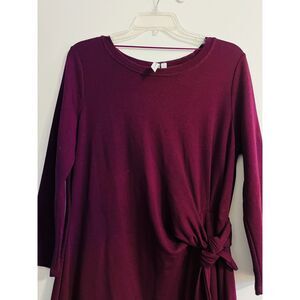 Cable & Gauge Womens Burgandy Side Tie Wrap Stretch Dress Size L 3/4 Sleeve